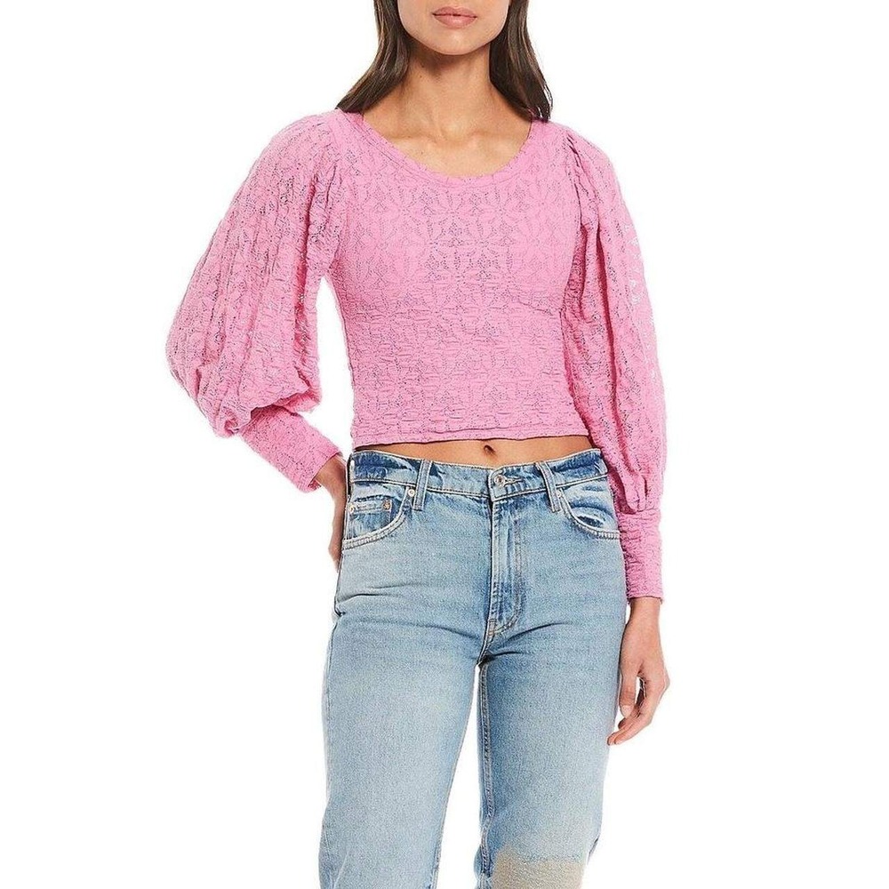 Free People Women's Tea Time Floral Lace Plumeria Lavender Blouse Size Small NWT